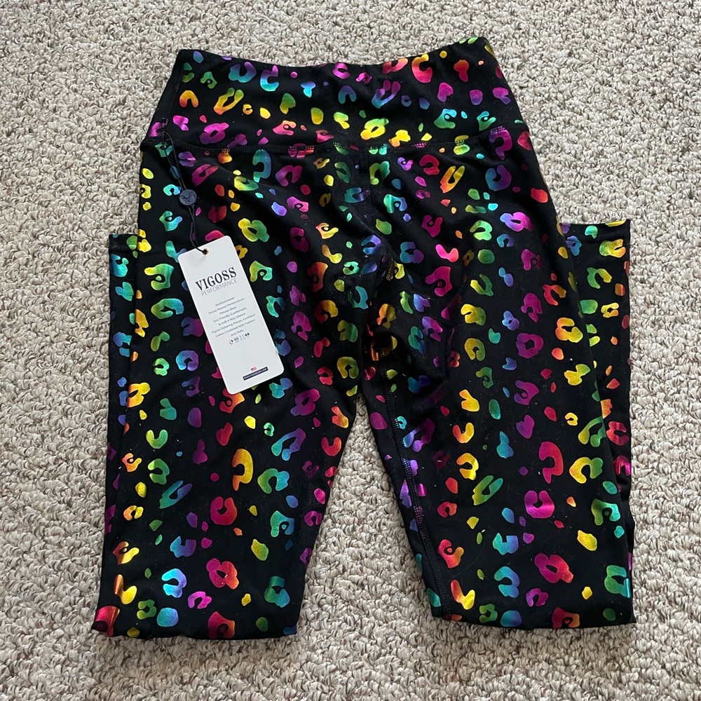 Rainbow Leopard Leggings Vigoss Performance Medium Brand New w/ Tags Great Gift